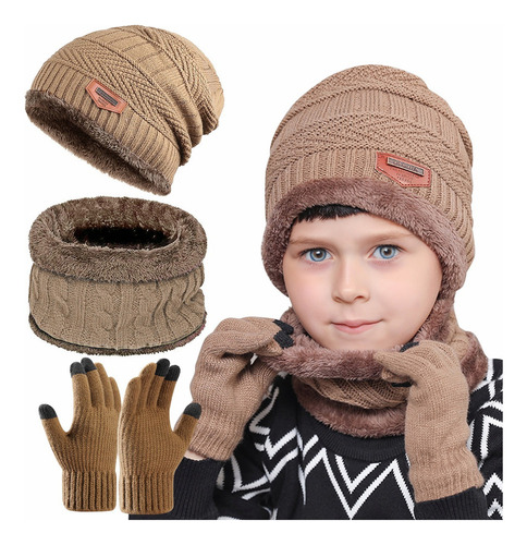 3en1 Gorro Bufanda Guantes Tejido Para Niños Frio Invierno