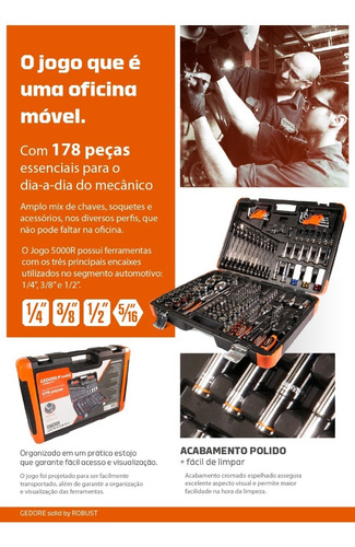 Imagem 5 de 9 de Jogo Oficina Master Maleta Com 178 Ferramentas 5000r Robust