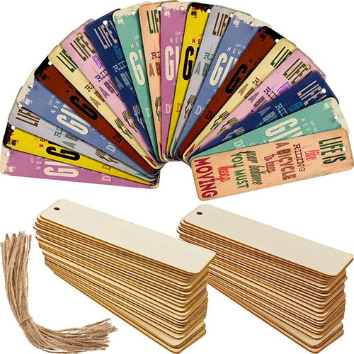 100 Marcapáginas De Madera En Blanco Con Cuerdas De Madera
