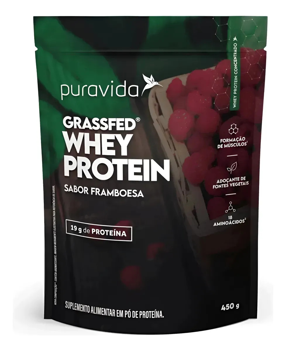 Puravida Suplemento Em Pó Grassfed Whey Protein Sabor Framboesa 450g
