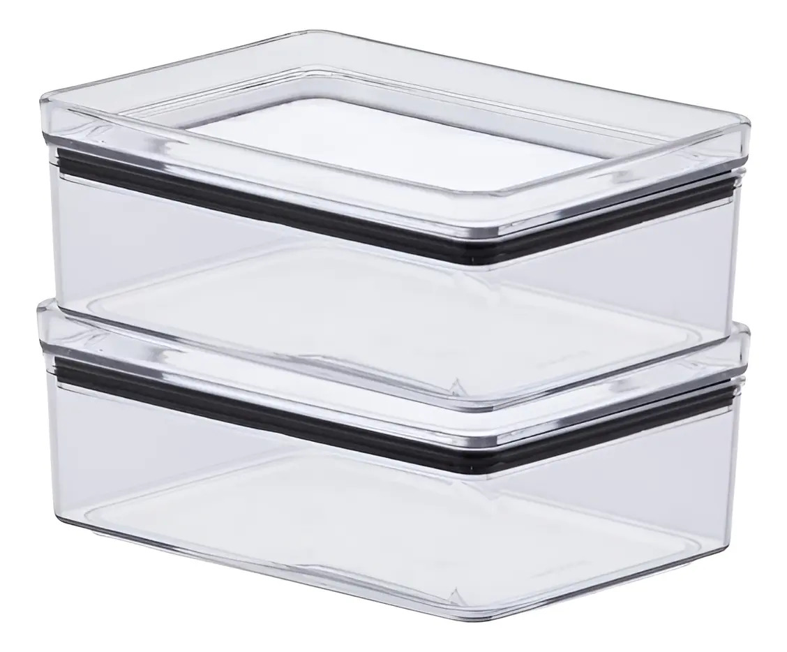 Jogo De 2 Potes Herméticos Empilháveis Porta Frios 770ml Transparente