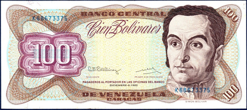 Billete De 100 Bolívares K8 Diciembre 8 1992 Simón Bolívar