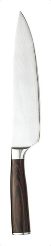 Faca Chef De Aço Inox Damascus Cabo Madeira 33cm Mimo Style Cor Marrom-escuro