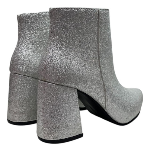 Bota Botineta Plateada Brillos Fiesta Taco Cierre Moda Mujer