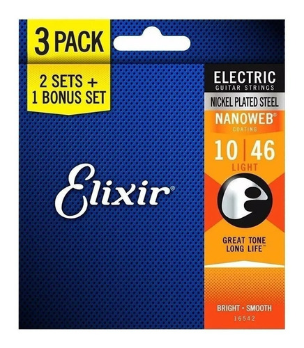 3 Jogos Guitarra Nanoweb 010-046 Usa - Elixir 16542