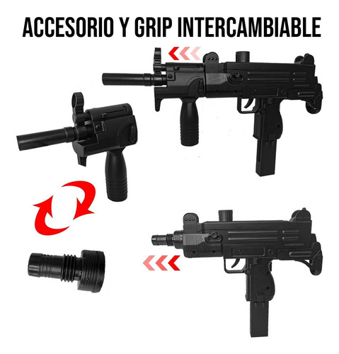 Imagen 4 de 10 de Pistola Subfusil Airsoft Uzi Replica Spring 6 Mm Negra
