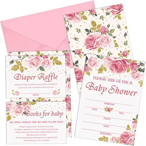 Juego De 25 Invitaciones Baby Shower Temática Floral, ...
