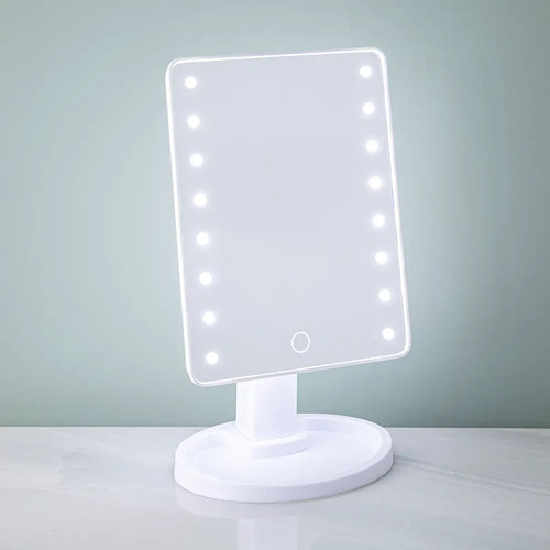 Aleissi Espejo Con Base Luz Led Maquillaje Rotacion 360° Marco Blanco