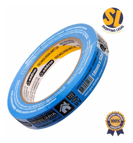 Imagem 2 de 4 de Fita Crepe Imobiliária 722 Azul 18mm X 50m Adelbras Anti Uv