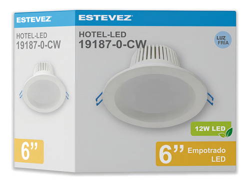 Pack 6 Empotrados Techo 12w, 6000k, Estévez, Color Blanco