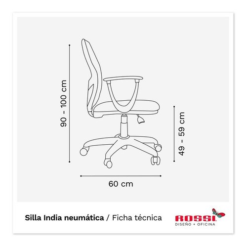 Imagen 5 de 5 de Silla De Oficina India Neumática Respaldo Ergonómico