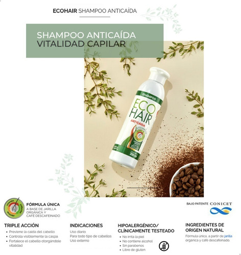 Imagen 3 de 10 de Eco Hair Anticaida Crecimiento Cabello Combo Locion + Shamp
