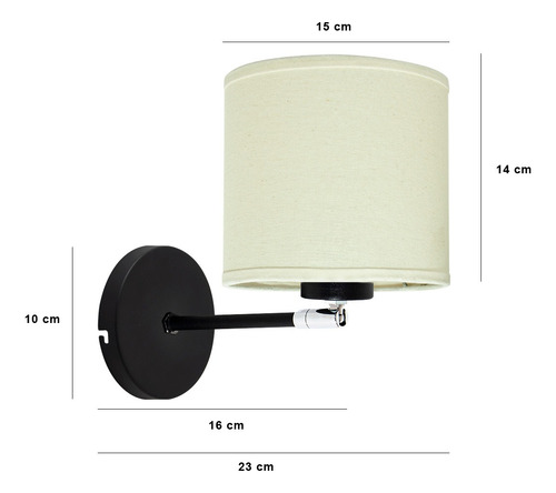 Lampara Aplique Velador Pared Redondo Dormitorio Pantalla Estructura Negro/Natural