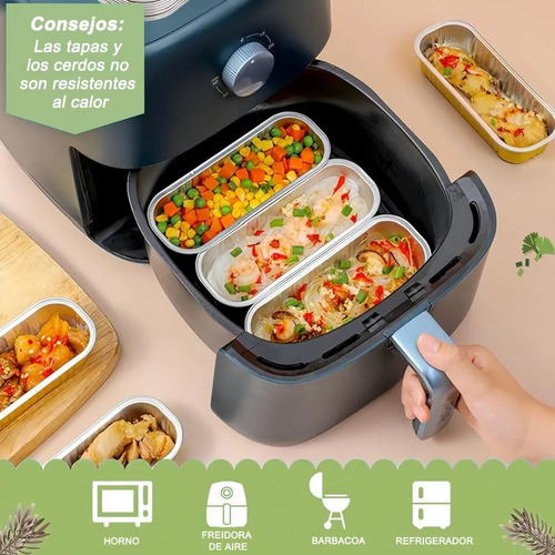 Banna 50 Molde Aluminio Desechable Verde 200ml Con Tapa+cuchara, 6.8 Oz/200ml Moldes Para Tartas, Molde Rectangular De Papel De Aluminio Para Tartas, Para Picnics, Barbacoas, Camping, Bodas, Fiestas