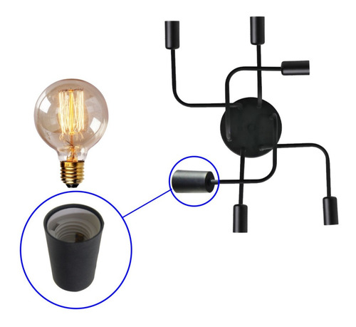 Imagem 7 de 8 de Pendente Sobrepor Retrô Vintage P/ 6 Lampadas Bocal E27