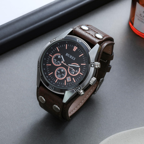 Vestido Analógico Impermeable Watch Burei De Cuero Para Homb