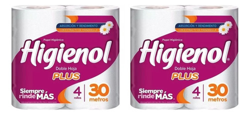 Papel Higienico Doble Hoja Plus 30mt 4 Un Higienol  Pack X2