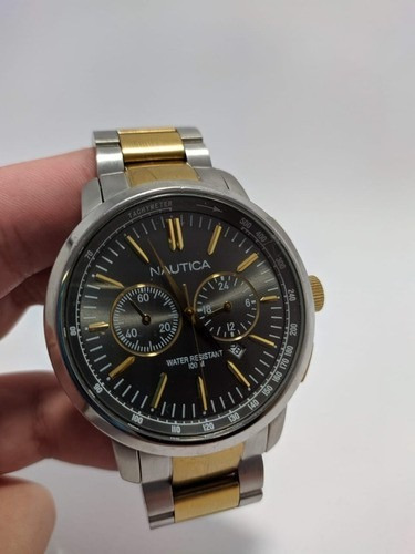 Relogio Nautica Masculino Aço Prateado E Dourado Original