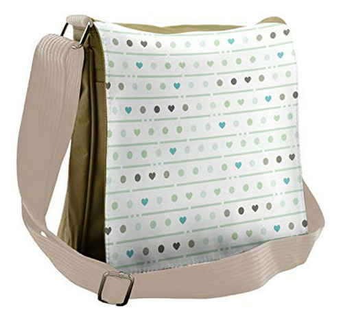 Bolso De Mensajero - Ambesonne Green Bag, Polka Dots Hearts,