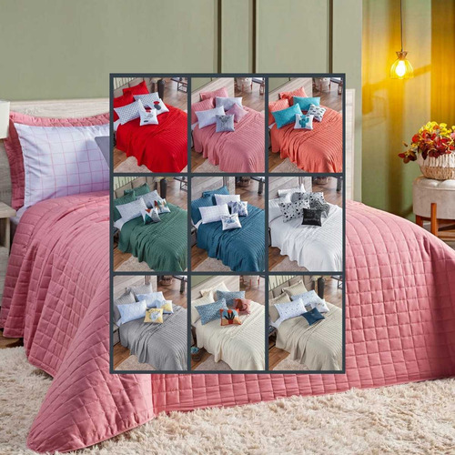 Kit De Cama Colcha Cobre Leito Casal Percal 200 Fios 7 Peças Cor Rosê Garden