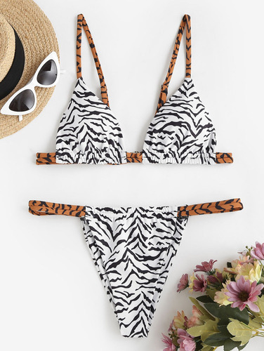 Bañador Bikini Zaful Estampado Animal Cut Out Tirantes Cintu