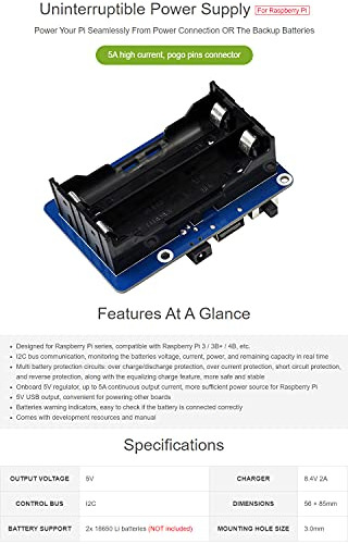 Sombrero Waveshare Ups (b) Para Raspberry Pi, 5 V, Ininterru