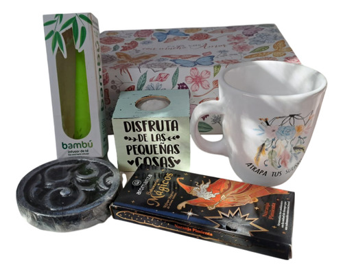 Regalo Cumpleaños Mujer Taza Momentos Relax Infusor Vela C2 Verde Kit Momento Relax