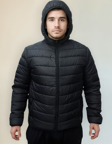 Campera Inflable Hombre Invierno C/ Piel Capucha Desmontable
