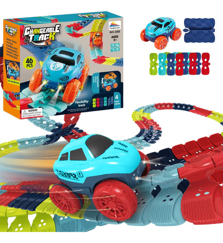 Pista Flexible Con Auto Carreras Juguetes Para Niños 46pcs