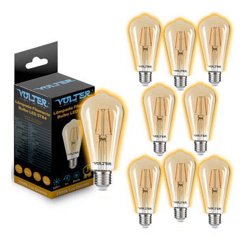 Kit 9 Lâmpadas Filamento Led St64 Retrô Volter 2w 2200k E27