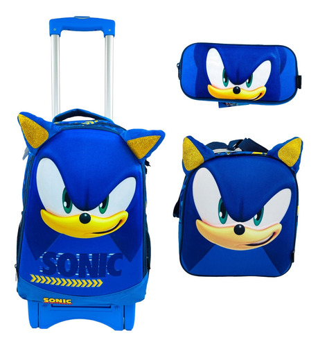 Mochila De Carrito, Lonchera Y Lapicera Sonic Original Prima