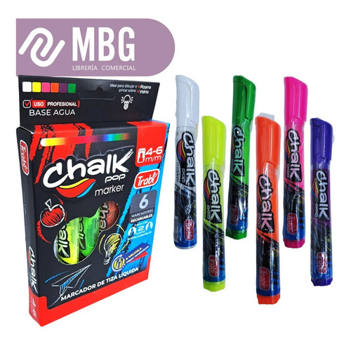 Imagen 2 de 6 de Marcador Trabi Chalk Para Vidrio Tiza Liquida X6