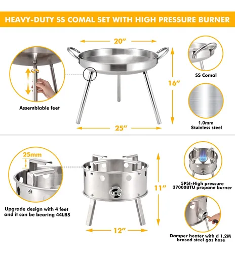 Juego De Comal Acero Inoxidable 3 Patas