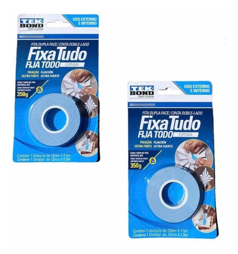 Fita Dupla Face Espuma 12mm X 1,5 M Fixa Tudo Tekbond C/2 Un