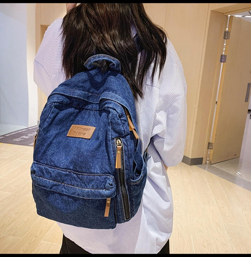 Mochila Retro De Mezclilla De Gran Capacidad Para Laptop