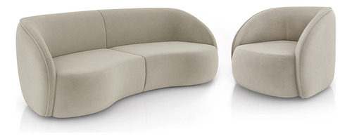 Sofá 3 Lugares Orgânico 240cm E Poltrona Zion M22 Veludo Beg