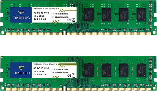 Memoria Ram 16gb Timetec Hynix Ic Kit (2x8gb) Ddr3 1333mhz Pc3-10600 Unbuffered Non-ecc 1.5v Cl9 2rx8 Dual Rank 240 Pin 