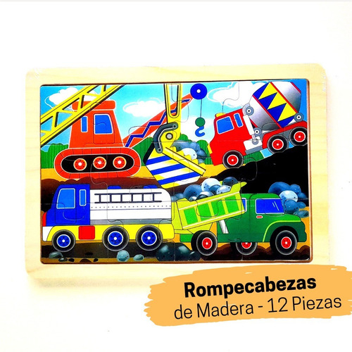 Rompecabezas Transportes 12 Piezas Grandes Madera Con Base