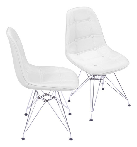 2 Cadeira De Jantar Boxbit Dkr Eames Botonê Branca B/cromada Cor da estrutura da cadeira Prateado Cor do assento Branco