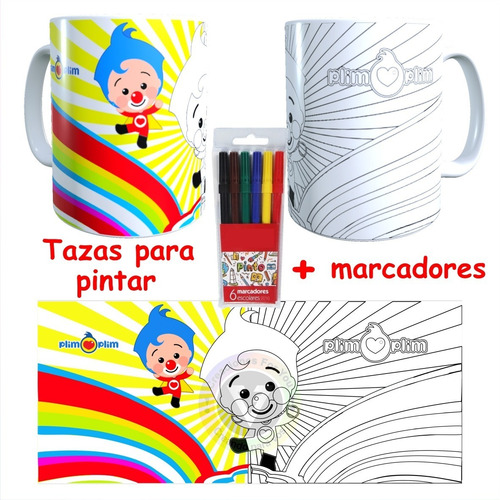 Tazas P/ Colorear 6 Fibras Personalizada Personajes Dia Niño