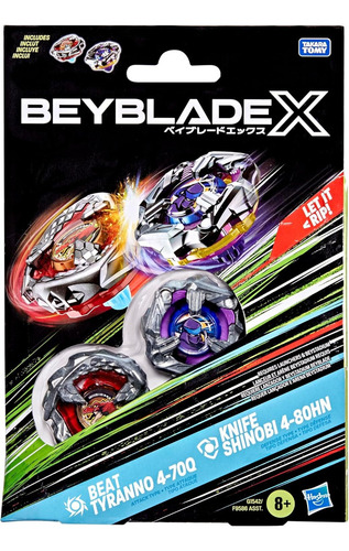 Beyblade X Beat Tyranno 4-70q & Knife Shinobi 4-80hn Hasbro® Color Pack Doble