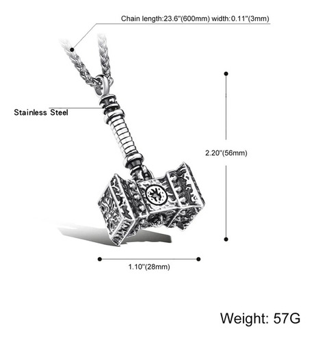 L Collar Martillo De Thor Mjolnir Acero Inoxidable Con