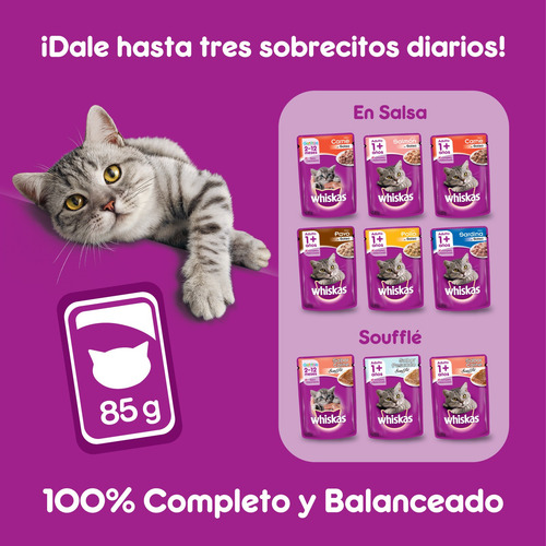 Imagen 7 de 7 de Whiskas Alimento Húmedo Gato Pescado Soufflé Sobre X1un