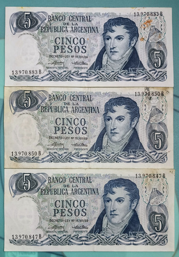 Billete Pesos Ley 18.188 $5 Año 1975 Serie B Muy Buen Estado