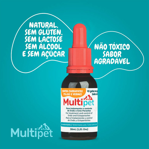 Multipet Contra Pulgas E Carrapatos 30ml + Bandana Para Pet Cor Bandana Vermelha