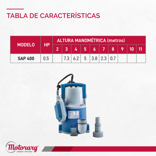 Imagen 6 de 10 de Bomba Desagote Agua Limpia Motorarg Sap 0.5 Hp