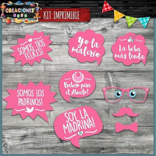 Kit Photo Booth Bautismo Nena  Imprimible Frases Y Props