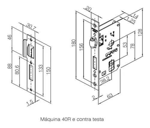 Cerradura de puerta giratoria Rolete Quad 464 55r, cromada, color plateado