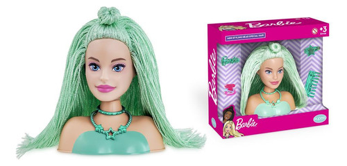 Barbie Mini Styling Head Special Hair Verde Cabelo De Tricô