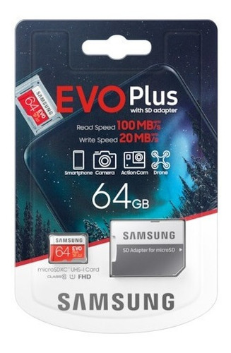 Memoria Micro Sd 64gb Clase 10 Samsung Evoplus 100 Mb/s 4k